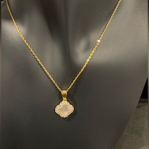 Clover 925 Sterling Silver White and Gold plated Necklace Cz Diamonds